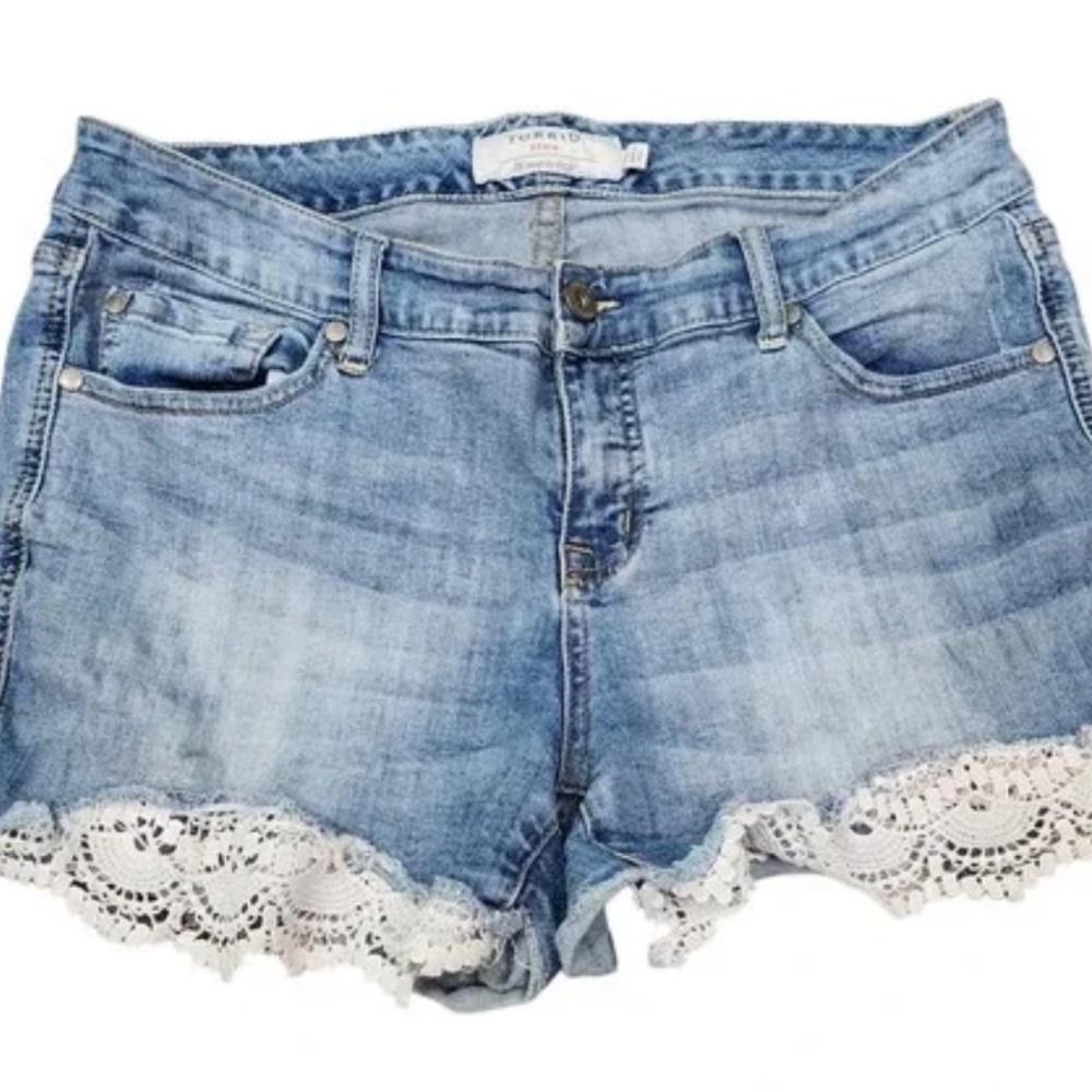 Torrid Cutoff Denim Shorts Lace Trim